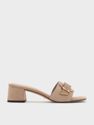 Charles & Keith Whitney Suede & Leather Buckled Block-Heel Mules