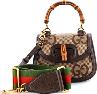 Gucci Borsa a tracolla Bamboo 1947 mini in tela Jumbo GG - Marrone
