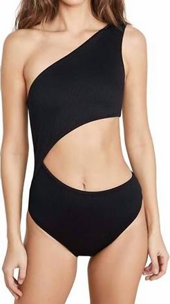 Beach Riot Celine Ribbed Cut Out One Shoulder Swimsuit In Black