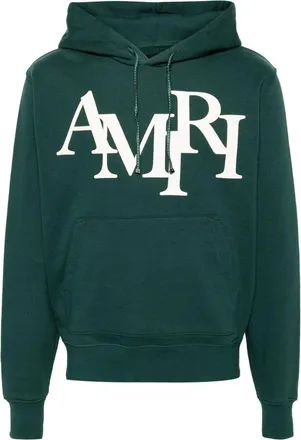 Amiri logo-appliqu&eacute; cotton hoodie - men - Cotton/Lyocell - L - Green