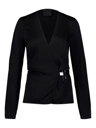 Givenchy V-neck satin wrap top - women - Acetate/Viscose - 36 - Black
