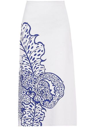 Ferragamo graphic-print jacquard flared skirt - women - Viscose/Polyester - 42 - White