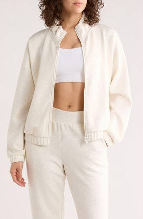 Zella Whisper Knit Ruched Jacket in Beige Ivory Heather at Nordstrom Rack, Size X-Large