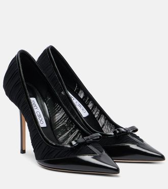 Jimmy Choo London Love 100 leather-trimmed mesh pumps