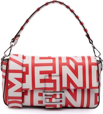 Fendi Pre-owned Womens Baguette Logo Print Shoulder Bag - White Leather - One Size
