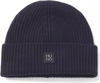 HUGO BOSS Xola Metal Beanie - unisex - Hoeden - Blauw - ONE Size - Wol - Accessoires