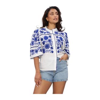 Antik Batik Dames, Blouses & Shirts, Wit, Maat: S Linnen