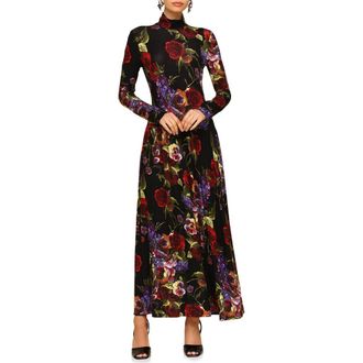 Avec Les Filles Floral Long Sleeve Jersey Maxi Dress in Dark Portofino Rose at Nordstrom Rack, Size 10
