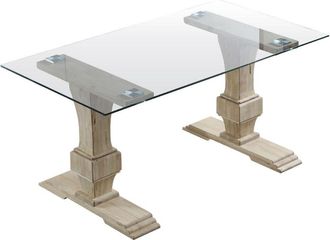Home Heavenly Mesa De Comedor De Cristal Victoria, 2 Patas De Madera Tallada Estilo Colonial, 160x90 Cm. Color: Roble Nordish - Home Heavenly