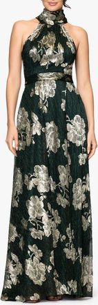 Betsy & Adam Crinkle Metallic Floral Gown in Hunter/Gold at Nordstrom, Size 14