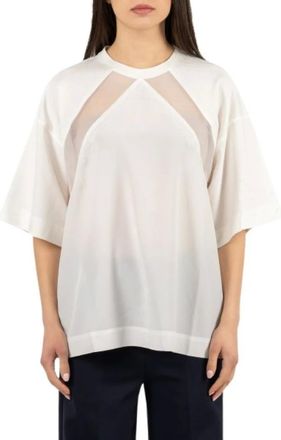 Pinko Pinko, Tops, Dames, Wit, M, Katoen, T-shirt met kanten inzetstuk