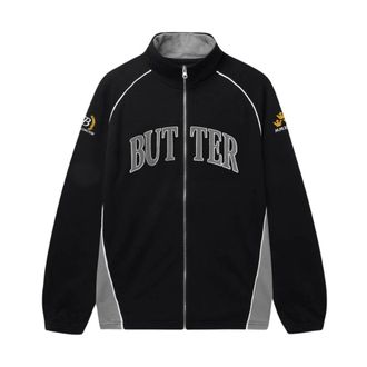 Butter Goods Zip-throughs, male, Black, XL, Crown Applique Black Tracktop Jacket