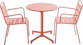 Oviala Conjunto de mesa de jard&iacute;n y 2 sillones de metal, color arcilla