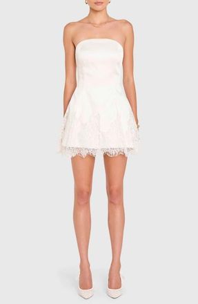 Amanda Uprichard Romilly Lace Hem Strapless Romper in White at Nordstrom, Size X-Large