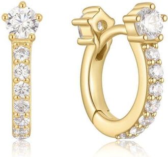 Ania Haie Cubic Zirconia Pav&eacute; Huggie Hoop Earrings in Shiny Gold at Nordstrom