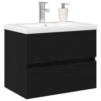 Berkfield Home Sink Cabinet with Built-in Basin Black Oak Engineered Wood