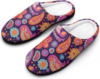 Generic Colorful Bohemian Flower Womens Slippers Warm House Slippers Indoor House Shoes with Anti-Skid Rubber Sole