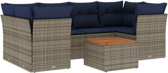 vidaXL Set De Sof&aacute;s De Jard&iacute;n 7 Pzas Con Cojines Rat&aacute;n Sint&eacute;tico Gris Vidaxl