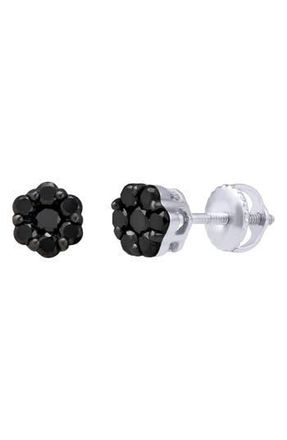 LuvMyJewelry Black Diamond Floral Stud Earrings in 10K White Gold at Nordstrom Rack