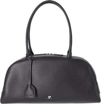 Courr&egrave;ges Shoulder Bag Monday in Smooth Black Calf Leather