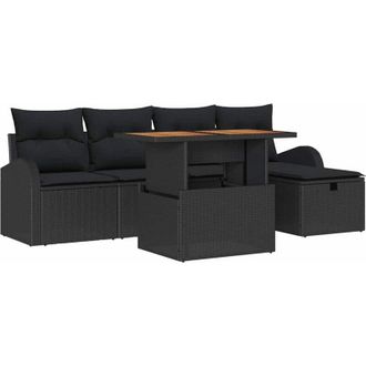 vidaXL Conjunto De Sof&aacute; De Jard&iacute;n 6 Pcs Negro Rat&aacute;n Sint&eacute;tico