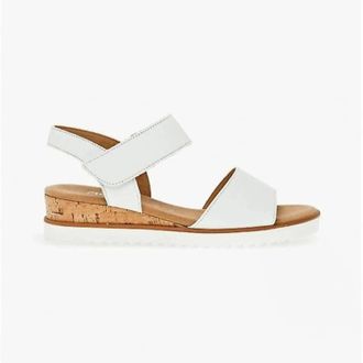 Gabor Womens Low Cork Wedge Walking Sandal In White Leather