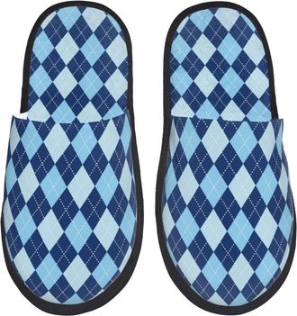 Generic Blue Squares Unisex Slippers Cosy Sliders Slip On House Slippers For Indoor Winter Outdoor M