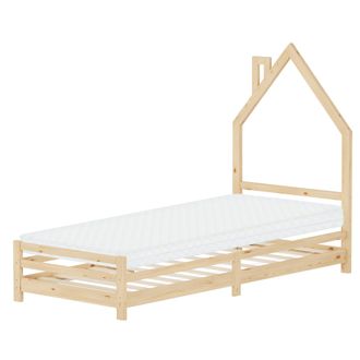 ML Design Ml-design - Cama Infantil 90 X 200 Cm En Forma De Casa Con Colch&oacute;n 10 Cm, Cuna Individual De Madera De Pino Con Somier De L&aacute;minas Y Dise&ntilde;o De Casita C