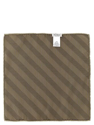 Brunello Cucinelli Geometric Silk Pocket Square - Beige