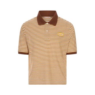 Marni Polo Shirts, male, Orange, Size: XL Striped Linen-Blend Polo