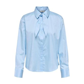 Jacqueline de Yong Klassiek Button-Up Katoenen Shirt met Lange Mouwen - Dames - Overhemden - Blauw - S - Katoen - Overhemden