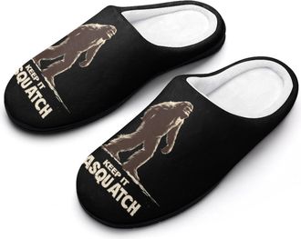 Generic Keep It Sasquatch Bigfoot Slippers Men Winter Warm Cotton Anti-Slip Indoor Slip-Ons House Shoes