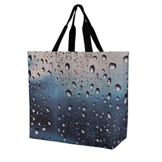 Generic Rain Drops On Glass Grocery Bag Durable Shopping Bag Lightweight Grocery Bags For Ladies Casual Camping