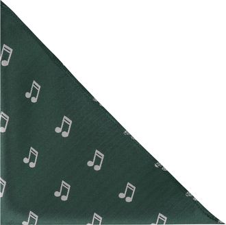 King & Priory Music Note Dark Green Herringbone Embroidered Pocket Square Handkerchief