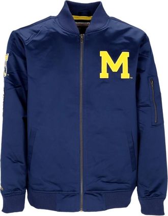 Mitchell & Ness Michigan Wolverines Bomberjack Lichtgewicht Satijn - Heren - Bomber jackets - Blauw - L - Wol - Jassen