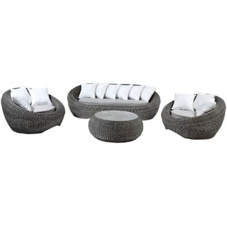 Vente-Unique Salotto da giardino in resina intrecciata grigia: divano, 2 poltrone e tavolino - WHITEHEAVEN