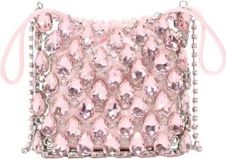 Self Portrait Self-Portrait Handbag Pink Crystal Chainmail Mini Bag With Rhinestone Details - Tech Fabric - Pink
