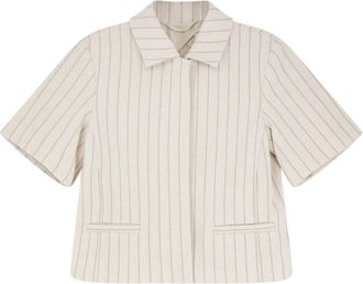 Max Mara Pinstripe Cotton Shirt - Dames - Overhemden - Wit - XS - Katoen - Overhemden