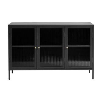 DRAWER Aparador de 3 puertas de vidrio estriado y metal L132cm - Negro