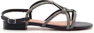 Bibi Lou Zwarte Strass Gekruiste Sandalen - Dames - Sandalen - Zwart - 37 EU - Leer - Schoenen
