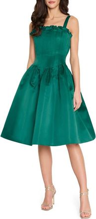 Tahari by ASL Ruffle Pleated Fit & Flare Cocktail Dress in Jewel Green at Nordstrom, Size 14