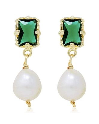 Liv Oliver 18K Plated Pearl Cz Drop Earrings