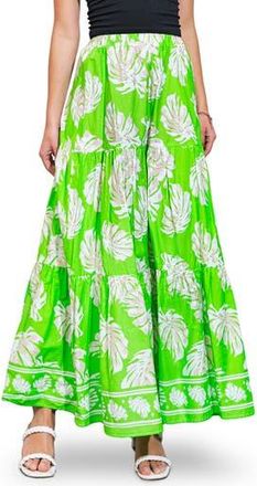 Flying Tomato Palm Print Tiered Cotton Maxi Skirt in Green Ivory at Nordstrom Rack, Size Medium