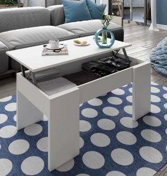 Dmora Fanmuebles - Mesa De Centro Elevable Low Cost Blanco Artik (blanco Mate) 100cm (ancho) X 45-56cm (alto)