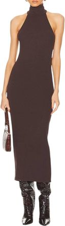 Enza Costa Knit Halter Turtleneck Fluid Dress In Bitter Brown
