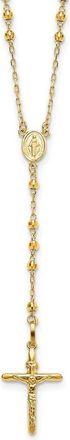 Diamond2Deal 14k Yellow Gold Diamond-cut 3mm Beaded Semi-solid Rosary Necklace 24