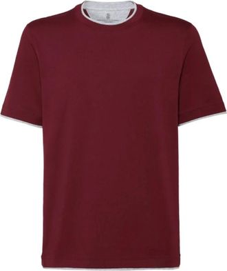 Brunello Cucinelli Geribbeld Katoen Bordeaux T-shirt Mannen - Heren - T-shirts - Rood - S - Katoen - Tops