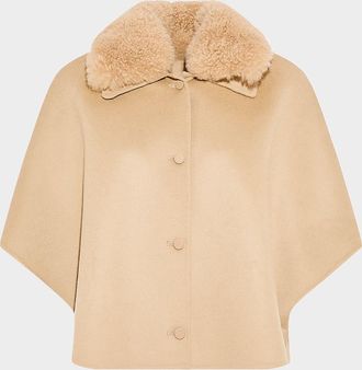 Yves Salomon Cashmere-Blend Cape with Removable Shearling Collar
