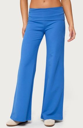 Edikted Wide Leg Foldover Pants in Blue at Nordstrom, Size X-Small