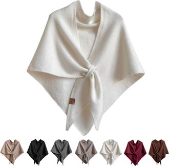 Generic Pashmina Shawl Wraps for Women, Womens Solid Color Knitted Wool Shawl for All Seasons, Wool Cashmere Sweater Scarf (White)